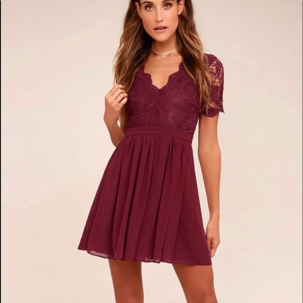 Red lace mini dress